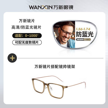 镜帅（Gimshy）近视眼镜框架男商务眼睛防蓝光X可配变色配有度数镜片WX01 91210透茶 配万新1.60多屏防蓝光0-600度