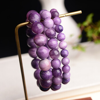 欧兰妮 新矿苏萤石手链6-12mm紫萤石单圈三圈手串男女水晶饰品 深色