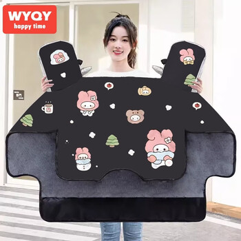 物也奇语电动车挡风被冬季加厚电瓶摩托车罩防水遮风男女士骑行保暖护腿膝 黑底堆雪人+加宽侧翼