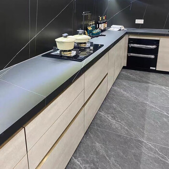 岩板台面定制鱼肚白轻奢厨房橱柜灶台板石英石台面板 劳伦黑金