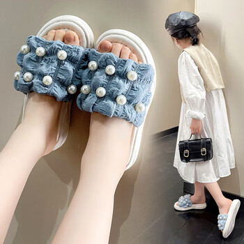 lingli女童拖鞋2023夏款女孩时尚洋气一字拖外穿软底防滑珍珠儿童凉