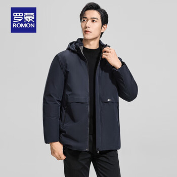 ROMON 罗蒙 可拆卸连帽石墨烯棉服男士冬款休闲保暖厚款棉衣袄外套  黑色