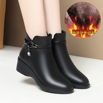 卓迷百丽妈妈鞋棉鞋秋冬季新款女士短靴子坡跟软底加绒大码防滑中老年