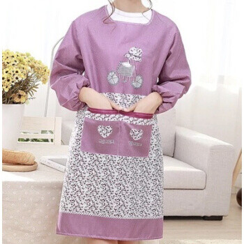 贾思德围裙时尚厨房防油长袖反穿做饭工作带袖围腰男女成人罩衣 紫色自行车带袖