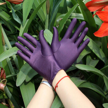 白手套春秋季短款防晒薄款单手套开车舞蹈礼仪绣花手套弹力1双紫色