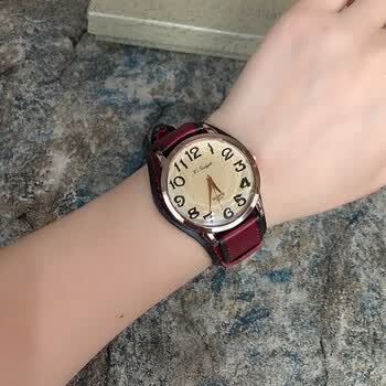 7035浅色盘酒红色表带 表盘直径40mm
