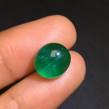 宥熙5.46克拉祖母绿猫眼裸石 圆形蛋面 18k金代镶嵌