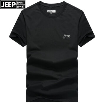 吉普（JEEP）短袖T恤男夏季圆领棉质纯色韩版休闲打底衫体恤薄款半袖上衣男装 黑色 XL