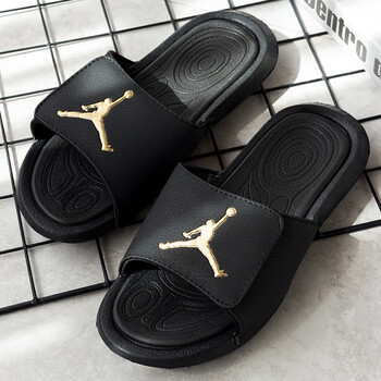 新款aj乔6拖鞋男一字拖潮流夏季外穿防滑拖鞋情侣网红拖鞋 黑金 36