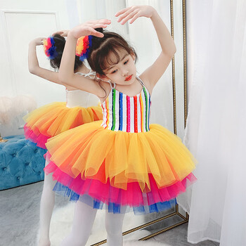 六一儿童演出服女童舞台跳舞蓬蓬裙公主可爱吊带幼儿园表演服装夏粉红