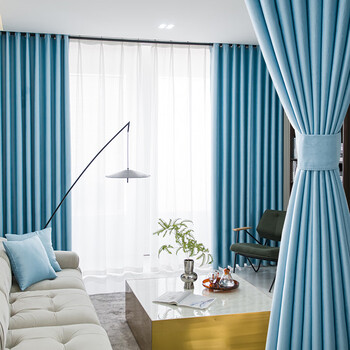 金蝉 窗帘成品遮光降噪客厅卧室现代轻奢打孔窗帘布加厚保暖窗帘 赫罗拉-水雾蓝 【打孔-双开】适用宽2.5-3.0m；帘高2.55
