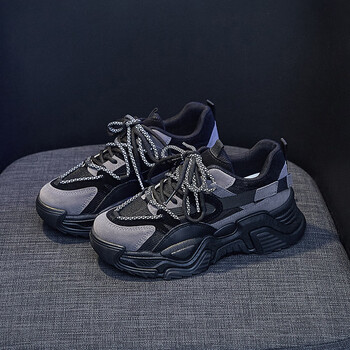 卡迪高女鞋官方风格2023春秋季新款老爹鞋女学生百搭运动鞋休闲黑色35