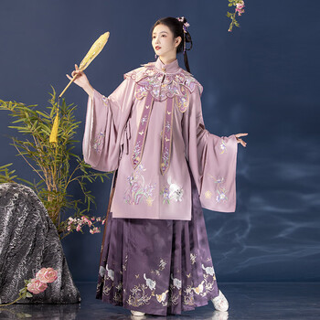 明制汉服圆领袍女日常改良琵琶袖短袄秋冬纯色大码织金明制马面裙 莲