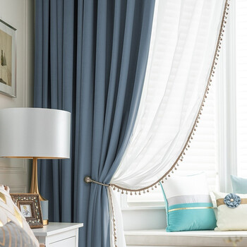 客厅卧室书房阳台成品窗帘定制蓝灰色窗帘不含窗纱定制挂钩式1米联系