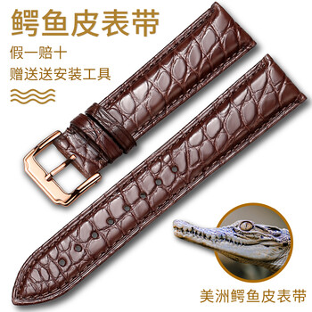 都仕顿  鳄鱼皮表带男女适用浪琴华为gt2天梭表带阿玛尼欧米茄天XCK卡西欧精工DW手表带针扣 玫金针扣-棕色棕线 24mm