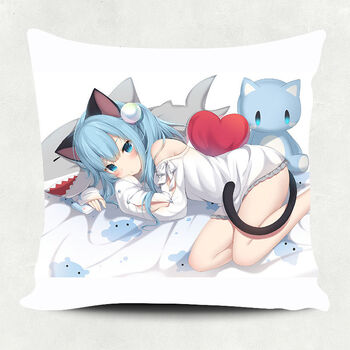 猫貓羽雫抱枕猫耳美少女猫娘猫咪蓝发萝莉方形动漫枕头套靠枕靠垫定制