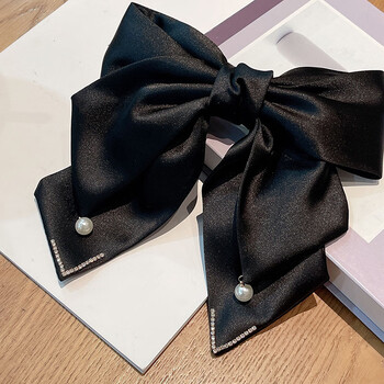 在逃公主发饰蝴蝶结头脑公主韩版长款珍珠在逃发夹勺发夹多层缎黑色