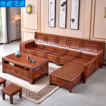 navcon 木头沙发中式香樟木沙发组合客厅实木沙发套装家具冬夏两用