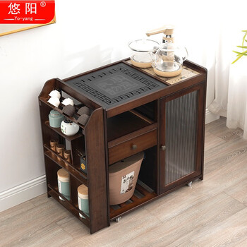 悠阳移动茶台桌家用茶水车小茶桌茶几功夫茶具套装烧水一体茶室泡茶柜 75透明门茶杯架+乌金石+防烫电器