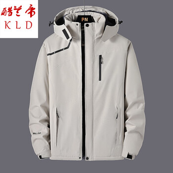 酷兰帝冲锋衣男女款秋冬款加绒加厚三合一户外运动防风防水外套夹克男 米白-男(薄款） L