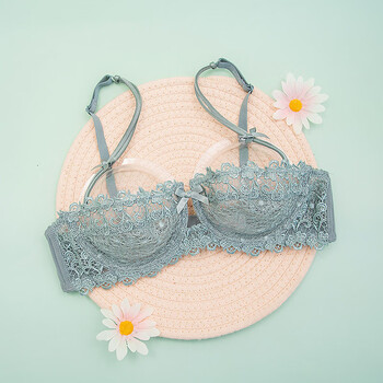 简丹姿半杯二分之一透明内衣文胸大胸显小欲性感套装款蕾丝透明女 青