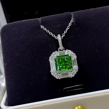 永赫3克拉日常款项链女小众设计感925银高碳钻橄榄绿宝石公主方雷迪恩