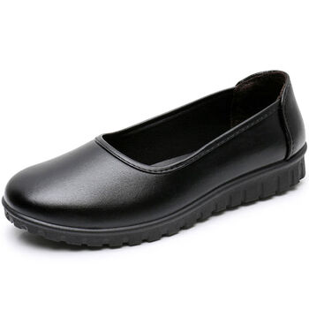 阿猫顿久穿保洁工鞋黑酒店服务员保洁工作鞋子舒适软底浅口圆头890黑