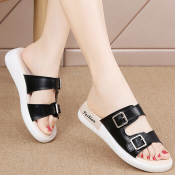 诺石夏季新款厚底一字拖鞋女洋气妈妈凉拖松糕底时尚百搭防滑 z607黑