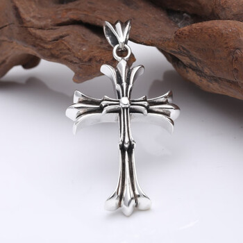 925银饰品复古泰银男女士款经典双层十字架十字架吊坠rom 红色