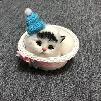 篮子里的小猫咪/气车吊篮篮子猫咪可爱小动物迷你带篮子里小饰品的