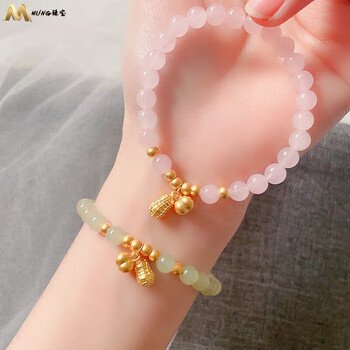 mling好事发生黄金手链女999足金柿子花生吊坠5d硬金转运珠送女友礼物