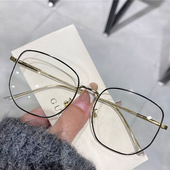 眼镜帅气眼镜框架防蓝光近视有度数女大框潮流 黑金框【高清镜片】