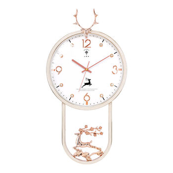 北极星（POLARIS）鹿头轻奢挂钟客厅家用时尚免打孔网红挂墙上时钟表简 古典白(镶钻） 20英寸以上