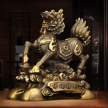 吉善缘复古全铜麒麟摆件一对麒麟送子工艺礼品家居客厅办公室装饰开业