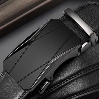 POACY男士皮带真牛皮 腰带男时尚商务休闲自动扣裤带男款字母简约 604枪色扣 110cm 【裤码33以下】