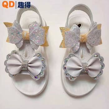 亮片蝴蝶结女童凉鞋韩版儿童凉鞋女中大童公主鞋白色无娃娃25内长165