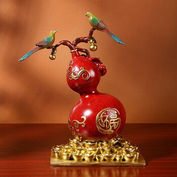 全铜葫芦摆件喜鹊报喜双喜临门客厅家居酒柜装饰品 福禄双喜(红色)