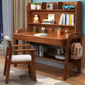 【官方旗舰】宜···家实木北欧书桌书架组合书房家用学生写字台书柜