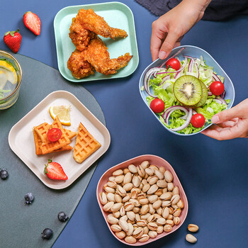 小吃碟垃圾盘水果盘塑料骨头零食盘小方盘方形骨碟2个体验装颜色随机