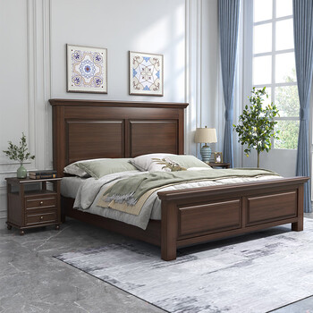 思美琢 美式床樱桃木床实木床简约乡村复古主卧家具婚床1.