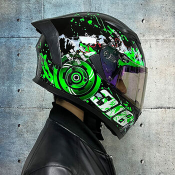 头盔男全盔覆式个性夏季防晒头灰蓝牙跑盔街车趴赛绿318极光绿尾翼可