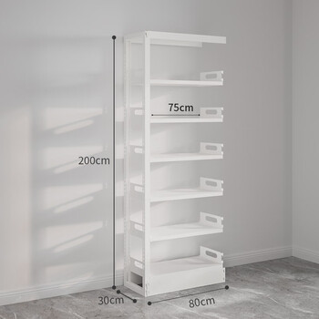 豫正豫正家用学生现代简约书籍馆多层落地置物架钢制简易图书馆书架 珍珠白单面六层2米高0.8m长副架