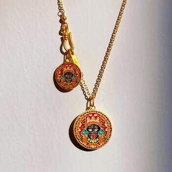 福韵礼扎基拉姆吊坠烧蓝黄金财神金币锁骨链999足金圆牌项链女2023
