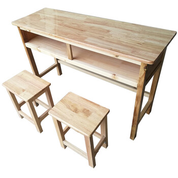 加厚实木课桌子椅子中小学生学校老式课桌木质椅子家用学习桌子 双人