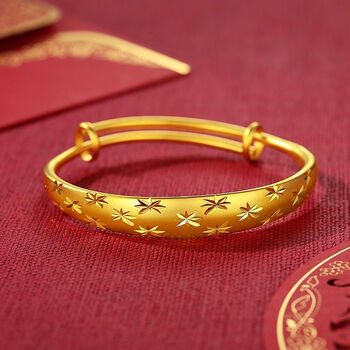 黄金女和999足金24k推拉手镯三生三世纯金镯子配妈妈款古法 满天星