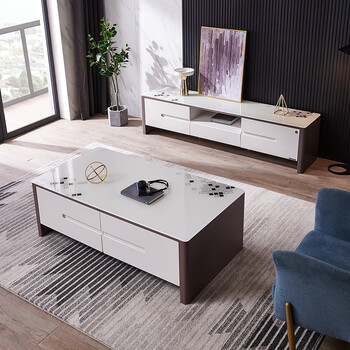 全友家居现代简约小户型客厅家具双色地柜钢化玻璃茶几电视柜组合