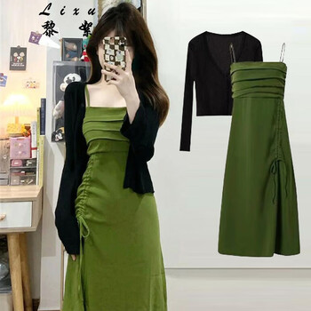 黎絮小香风针织连衣裙秋装女新款2023年套装法式显瘦小衫性感吊带裙子 套装 L