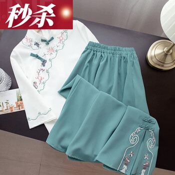 宾容（BINRONG）汉服女中国风2021年夏季仙气飘逸古风汉元素古装套装两件套 湖蓝两件套 M 【建议95-110斤】