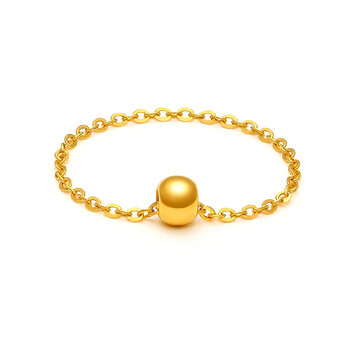 暮璃999足金转运珠戒指女 小金珠链戒黄金网红金豆豆圆珠戒子情侣 小