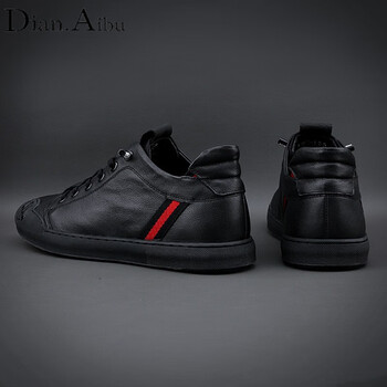 Dian.Aibu品牌男鞋2022秋冬季新款休闲鞋男百搭真皮皮鞋男低帮平跟套脚舒适商务乐福鞋子男黑色加绒 40